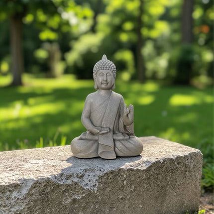 Socha Buddhy 52cm, polyresin odolný povětrnosti, kamenný vzhled