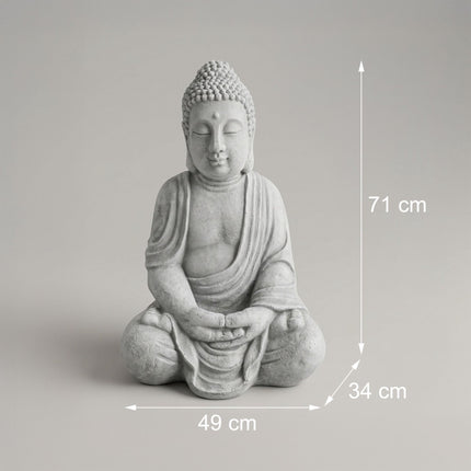Socha Buddhy, 70 cm, kamenně šedá, odolná povětrnosti
