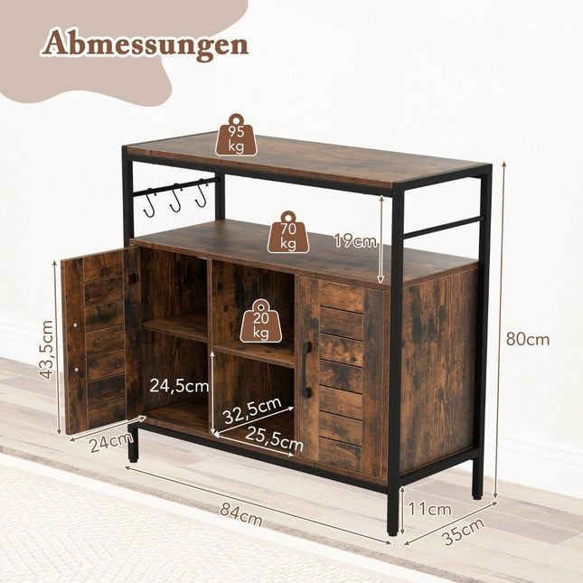 Buffetkast met 2 deuren & open vakken & verstelbare planken & 3 haken dressoir