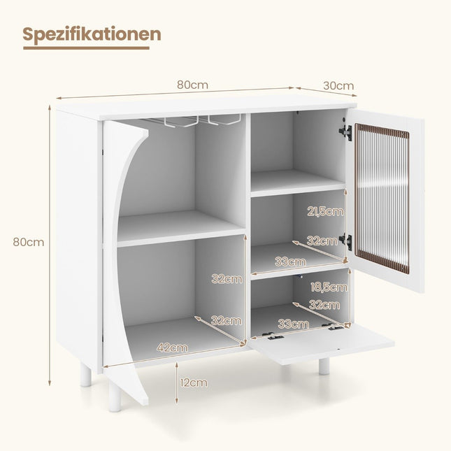 Buffetkast met glazen deur & open plank & metalen poten dressoir 80 x 30 x 80 cm wit