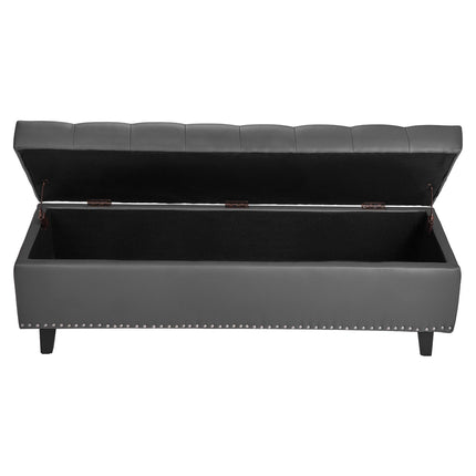 Button-Tufted Storage Ottoman Bench, PU Leather, 51 in, Gray