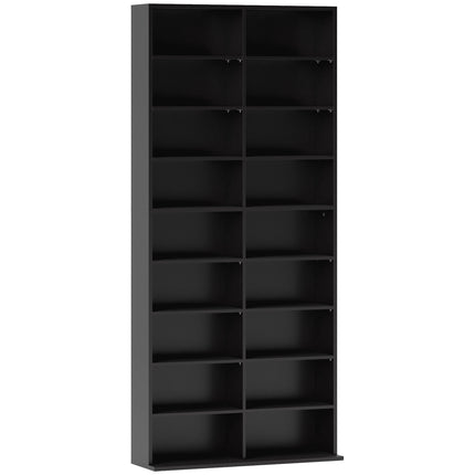 Regál na CD, DVD a Blu-ray, 18 přihrádek, černý, nastavitelný