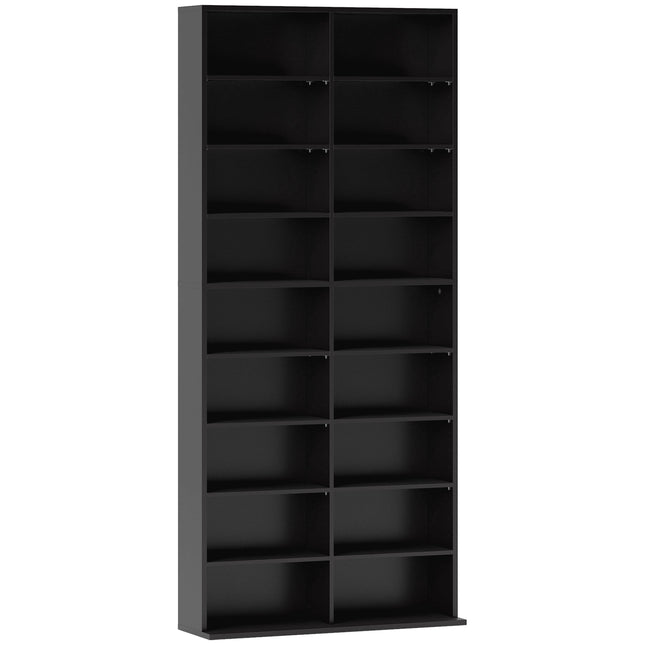 CD-, DVD- en Blu-ray-opbergrek met 18 vakken, zwart, verstelbaar.