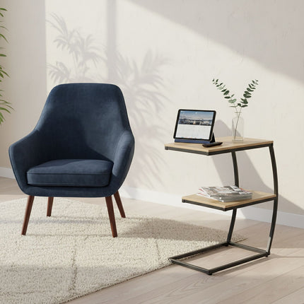 C-Shaped Side Table, 2-Tier, Metal Frame