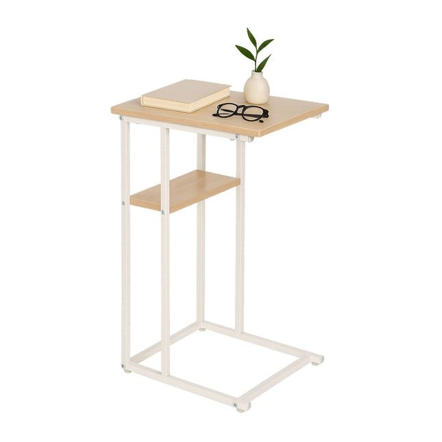 C-vormige bijzettafel met 2 planken - metaal en hout