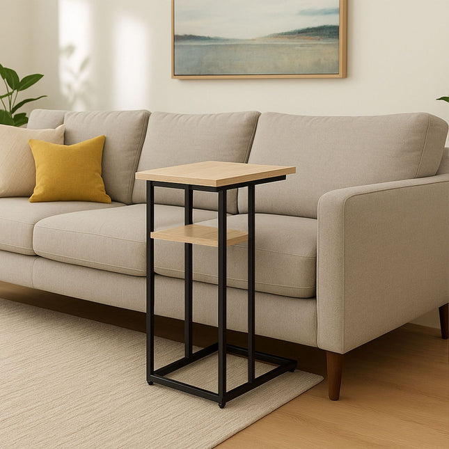 C-vormige bijzettafel met 2 planken voor bank en bed
