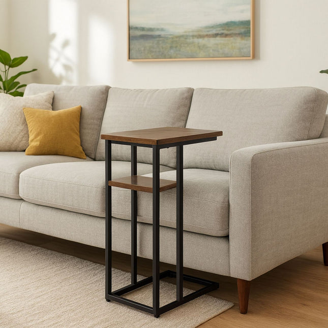 C-vormige bijzettafel met 2 planken voor bank en bed
