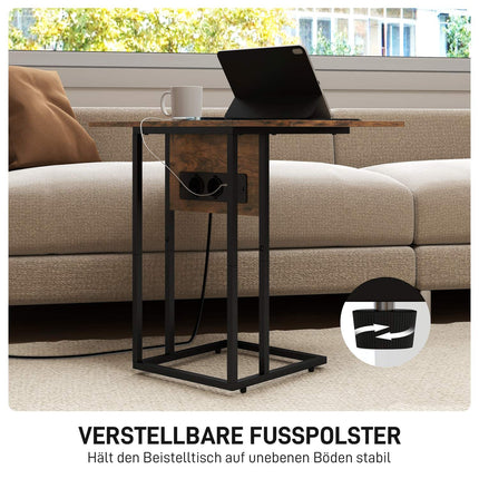C-Shaped Side Table with Charging Station and Foldable Top