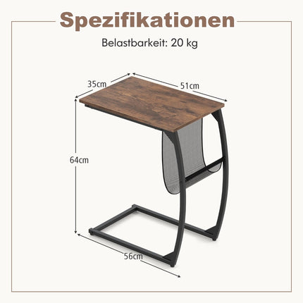 Odkládací stolek tvaru C s kapsou, úsporný design