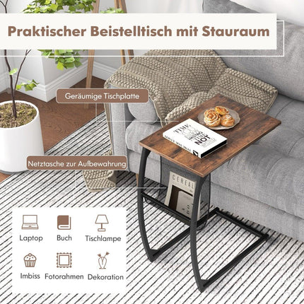 Odkládací stolek tvaru C s kapsou, úsporný design