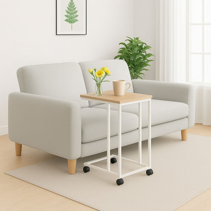 Odkládací stolek tvaru C s kolečky – deska v dekoru dřeva