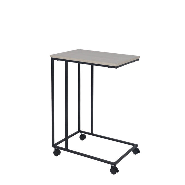 C-Shaped Side Table with Wheels – Wood-Effect Top