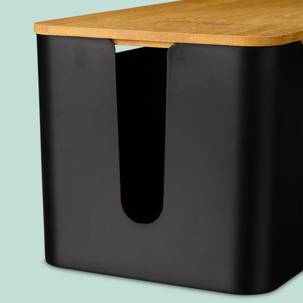 Box na kabely s bambusovým víkem, černý