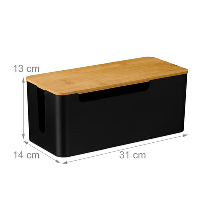 Box na kabely s bambusovým víkem, černý
