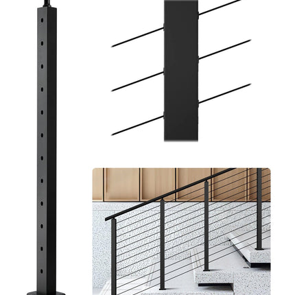 Cable Railing Post, 42x2x2 in, 30 Holes, Black Stainless