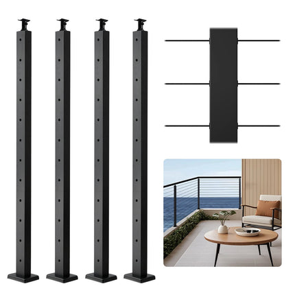 Cable Railing Posts 4-Pack, 42 in, SUS304, Black