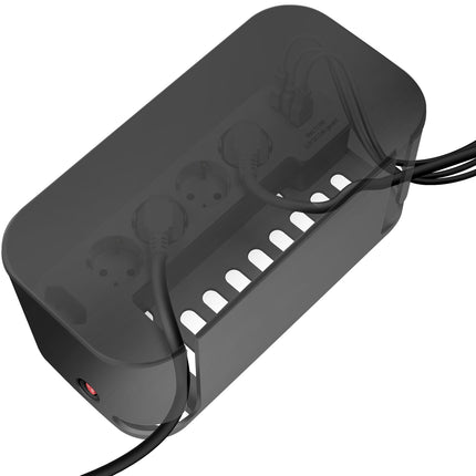 Box na kabely s rozbočovací zásuvkou + nabíjení USB-A/USB-C, černý