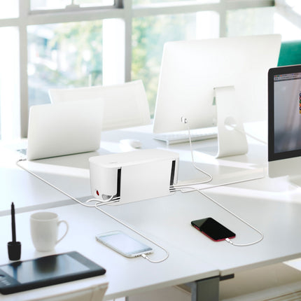 Box na kabely s rozbočovací zásuvkou + nabíjení USB-A/USB-C, bílý
