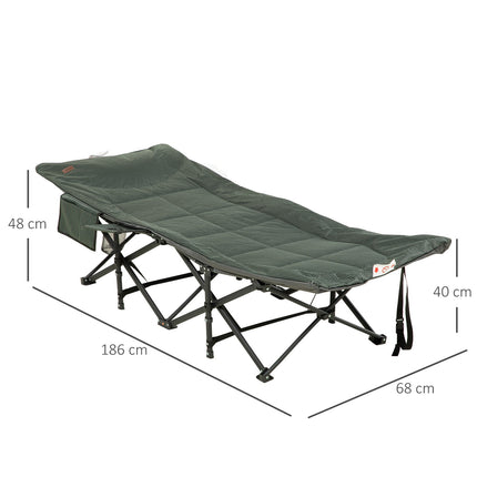 Folding camping bed with bag, grey, supports 120 kg