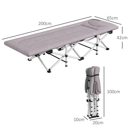 Skládací kempingové lůžko, Oxford šedá – nosnost 200 kg, 200x65x42cm