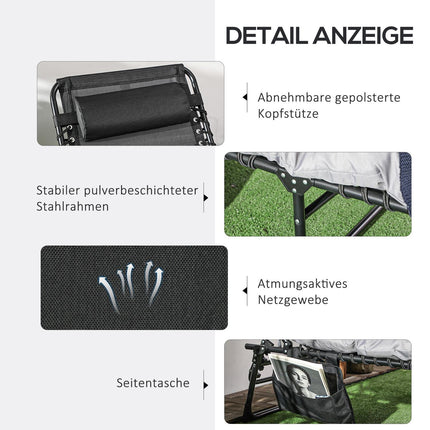 Skládací kempingová postel s taškou – nastavitelná, nosnost 120 kg, světle šedá