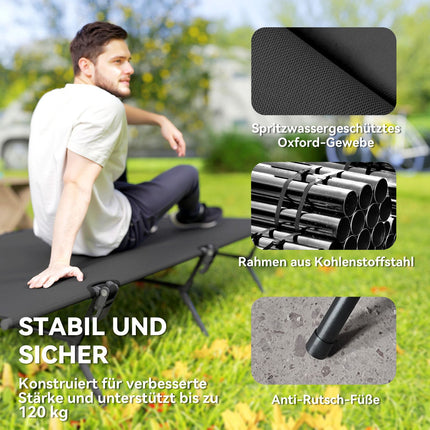 Folding tent bed with carry bag, extra wide, 120 kg capacity