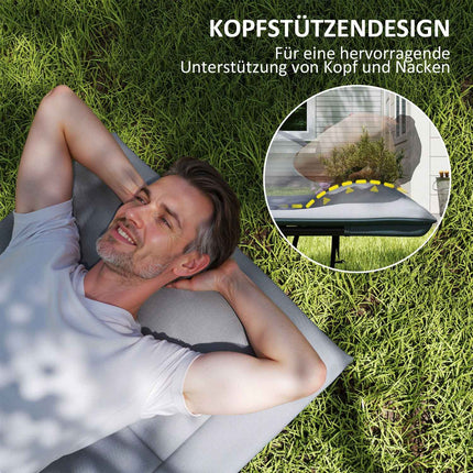 Folding camping bed with mattress, pillow & pocket - Grey