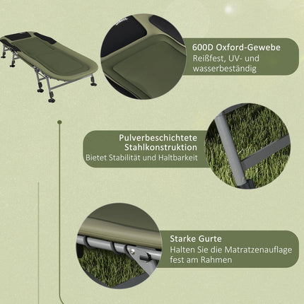 Folding camping bed - adjustable, supports up to 180 kg, green