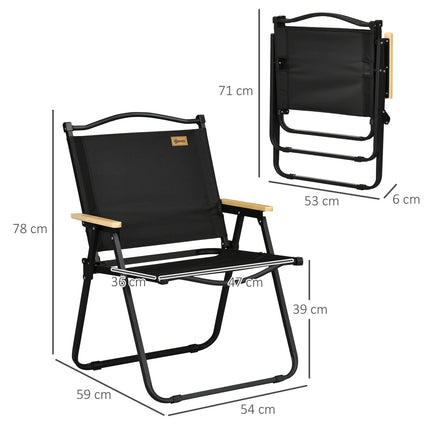 Set of 2 folding camping chairs, black steel frame