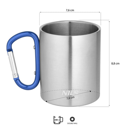 Kempingový hrnek s karabinou, 300ml nerez, modrá