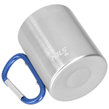 Kempingový hrnek s karabinou, 300ml nerez, modrá