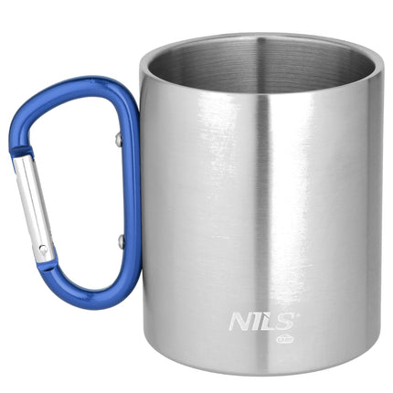 Kempingový hrnek s karabinou, 300ml nerez, modrá