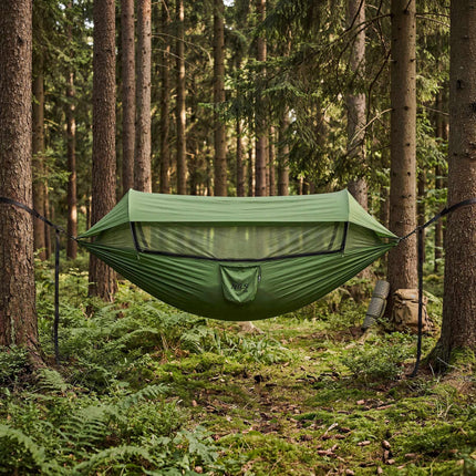 Kempingová houpací síť s moskytiérou a stříškou, 270 cm