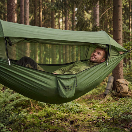 Kempingová houpací síť s moskytiérou a stříškou, 270 cm