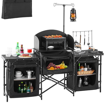 Camping Kitchen Table, Aluminum, 3 Cupboards, Bag