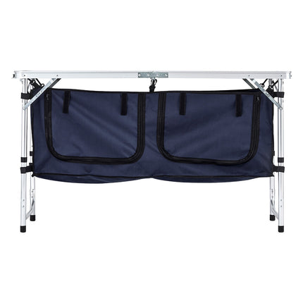 Camping Kitchen Table – Folding, 3-Height, Storage, Blue