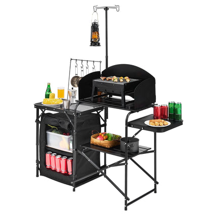 Camping Kitchen Table with Windscreen, Storage, Carry Bag