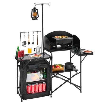 Camping Kitchen Table with Windscreen, Storage, Carry Bag
