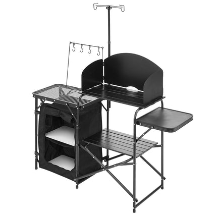 Camping Kitchen Table with Windscreen, Storage, Carry Bag