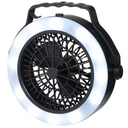 Kempingová lucerna s ventilátorem, na baterie, 12 LED