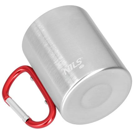 Kempingový hrnek s karabinou, 300ml nerez
