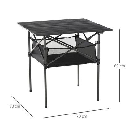 Lightweight black aluminum folding camping table 70x70x69cm