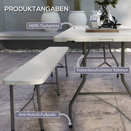Skládací kempingový stůl pro 6 osob, HDPE, 180x75x73 cm, bílá