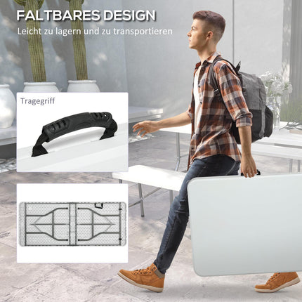 Skládací kempingový stůl pro 6 osob, HDPE, 180x75x73 cm, bílá