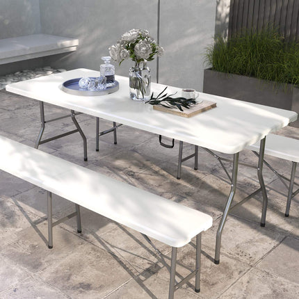 Skládací kempingový stůl pro 6 osob, HDPE, 180x75x73 cm, bílá