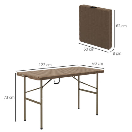 Skládací kempingový stůl pro 4 osoby – ratanový vzhled, hnědý HDPE