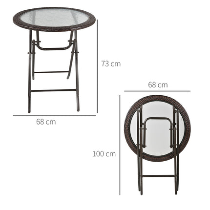 Round folding camping table - brown rattan, steel, Ø68 Cm