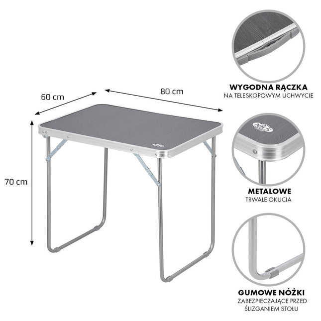 Kampeertafel, grafiet, 80x60x70 cm, opvouwbaar