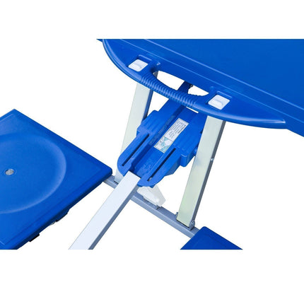 Folding aluminum camping table set with 4 seats, blue
