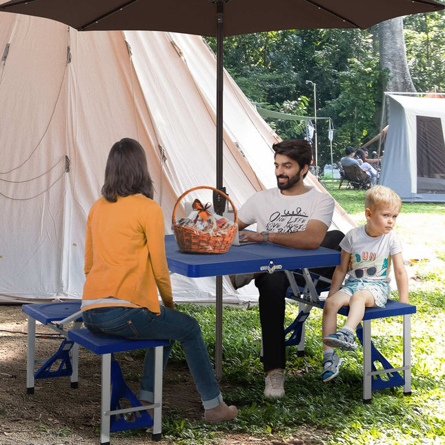 Skládací hliníkový kempingový set stolu se 4 sedátky, modrá